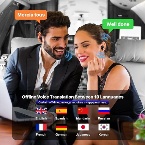 AI Language Translation سماعات الأذن ، مترجم شاشة لمس LCD في الوقت الفعلي لمدة 144 لغة ولهجة ، صوت عالي الدقة ، عمر بطارية طويل ، مثالي للسفر والأعمال ، الأسود in Kuwait