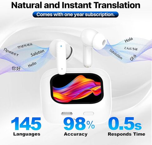 AI Language Translation سماعات الأذن ، مترجم شاشة لمس LCD في الوقت الفعلي لمدة 144 لغة ولهجة ، صوت عالي الدقة ، عمر بطارية طويل ، مثالي للسفر والأعمال ، الأسود in Kuwait