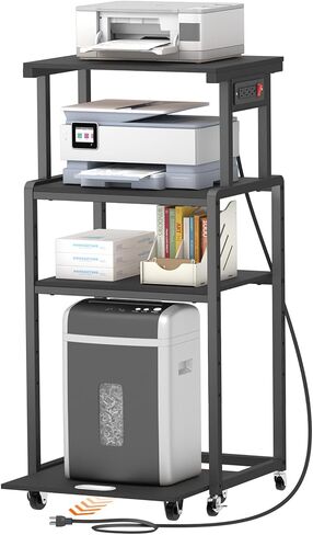 Lifewit 4 Tier Printer Stand with 3 Power Outlets, Wheels and Adjustable Storage Shelf for Home Office, Rolling Printer Cart for Shredder, Scanner, Fax, Black in Saudi Arabia