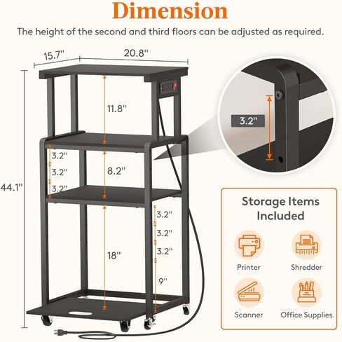 Lifewit 4 Tier Printer Stand with 3 Power Outlets, Wheels and Adjustable Storage Shelf for Home Office, Rolling Printer Cart for Shredder, Scanner, Fax, Black in Saudi Arabia