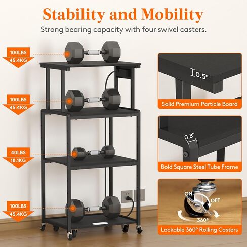 Lifewit 4 Tier Printer Stand with 3 Power Outlets, Wheels and Adjustable Storage Shelf for Home Office, Rolling Printer Cart for Shredder, Scanner, Fax, Black in Saudi Arabia