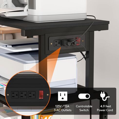 Lifewit 4 Tier Printer Stand with 3 Power Outlets, Wheels and Adjustable Storage Shelf for Home Office, Rolling Printer Cart for Shredder, Scanner, Fax, Black in Saudi Arabia