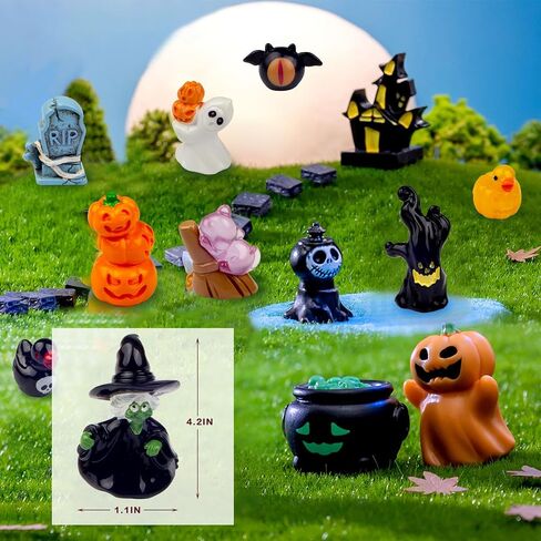 42 Styles Mini Halloween Figurines, Resin Figures Set of Ghost Pumpkin Skull Bat, Tiny Miniature Figurines for Dollhouse, Mini Halloween Decorations, Party Favors, Fairytale Garden in Kuwait