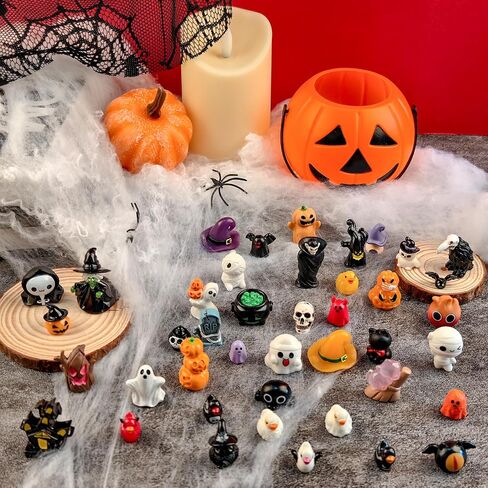 42 Styles Mini Halloween Figurines, Resin Figures Set of Ghost Pumpkin Skull Bat, Tiny Miniature Figurines for Dollhouse, Mini Halloween Decorations, Party Favors, Fairytale Garden in Kuwait