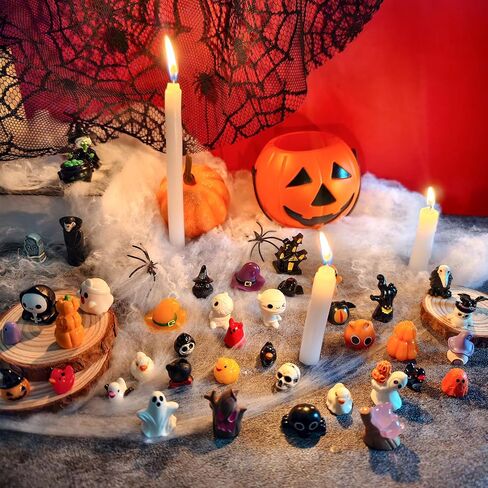 42 Styles Mini Halloween Figurines, Resin Figures Set of Ghost Pumpkin Skull Bat, Tiny Miniature Figurines for Dollhouse, Mini Halloween Decorations, Party Favors, Fairytale Garden in Kuwait
