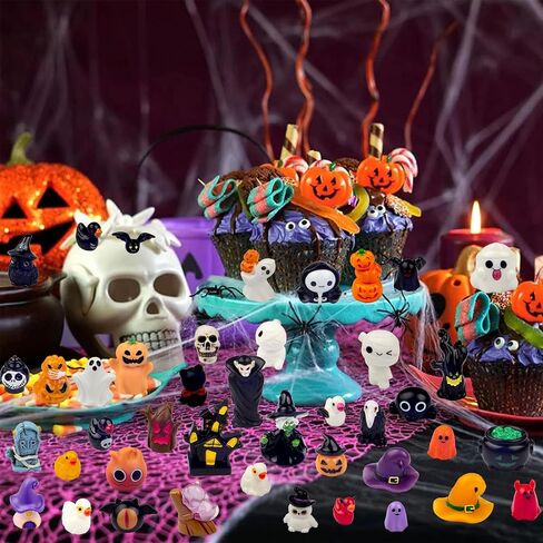 42 Styles Mini Halloween Figurines, Resin Figures Set of Ghost Pumpkin Skull Bat, Tiny Miniature Figurines for Dollhouse, Mini Halloween Decorations, Party Favors, Fairytale Garden in Kuwait