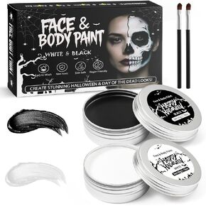 Black and White Face Paint,White Oil Face Body Paint Set with Brushes, Oil-Based Clown Makeup for Halloween Cosplay Skeleton SFX, Non-Toxic Body Paint with 2 Brushes for Adults & Kids Cosplay in Saudi Arabia