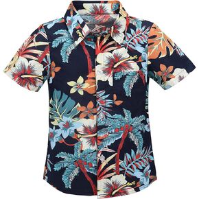 Boys' Hawaiian Shirt Summer Cartoon Print Casual Shirt Short Sleeve Buttoned Shirt, Children's Cute Top Green in Kuwait