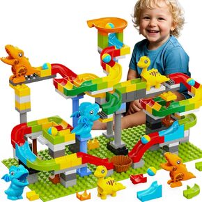 Dinosaur Marble Run Building Blocks, 148PCS Compatible with Lego DUPLO Marble Runs for Kids 4-8, Montessori Educational Learning STEM Toys, Dinosaur Toys for Kids 3-5, Toddler Toys for Age 3+, Gift in Saudi Arabia