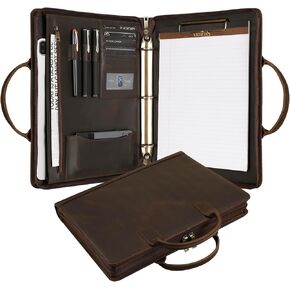 موثق محفظة جلدية مع الحافظة ، وحجم الحرف مفكرة مع مقبض ، ومنظم محفظة العمل للرجال ، والكاكي المظلم in Kuwait
