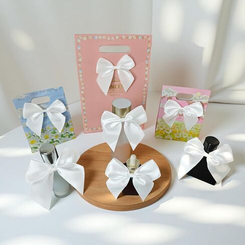 50PCS Bows for Gift Wrapping - 4" Satin Ribbon White Bows with Twist Ties for DIY Crafts, Party Decorations, Wedding, Birthday, Baby Shower, Christmas, Holiday Gifts, Gift Bags in Kuwait