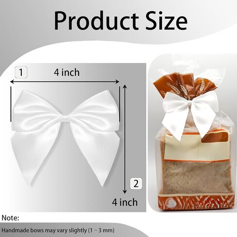 50PCS Bows for Gift Wrapping - 4" Satin Ribbon White Bows with Twist Ties for DIY Crafts, Party Decorations, Wedding, Birthday, Baby Shower, Christmas, Holiday Gifts, Gift Bags in Kuwait