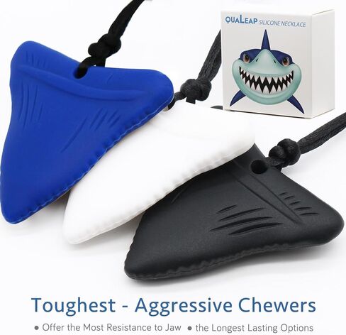 Shark Tooth Chew Necklace for Kids, Boys or Girls - Chewing Necklace Teething Necklace Teether Necklace Chew Toys Teething Toys - Designed for Chewing, Autism Sensory Teether Toy (3 Pack) in Saudi Arabia