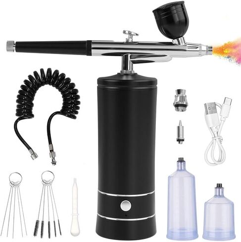 Airbrush Kit with Compressor, Auto Handheld Airbrush Gun with 0.3mm Tip, Rechargeable, Portable Air Brushes for Painting, Tattoo, Nail Art, Model Coloring, Makeup, Cake in Kuwait