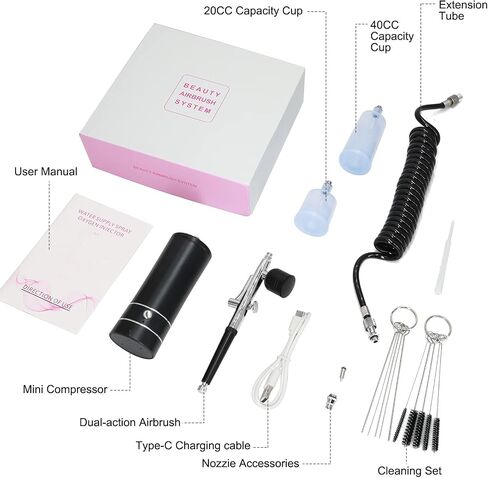 Airbrush Kit with Compressor, Auto Handheld Airbrush Gun with 0.3mm Tip, Rechargeable, Portable Air Brushes for Painting, Tattoo, Nail Art, Model Coloring, Makeup, Cake in Kuwait