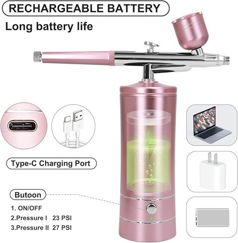 Airbrush Kit with Compressor, Auto Handheld Airbrush Gun with 0.3mm Tip, Rechargeable, Portable Air Brushes for Painting, Tattoo, Nail Art, Model Coloring, Makeup, Cake in Kuwait