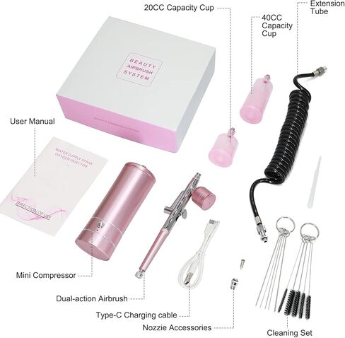 Airbrush Kit with Compressor, Auto Handheld Airbrush Gun with 0.3mm Tip, Rechargeable, Portable Air Brushes for Painting, Tattoo, Nail Art, Model Coloring, Makeup, Cake in Kuwait