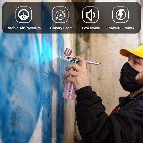 Airbrush Kit with Compressor, Auto Handheld Airbrush Gun with 0.3mm Tip, Rechargeable, Portable Air Brushes for Painting, Tattoo, Nail Art, Model Coloring, Makeup, Cake in Kuwait