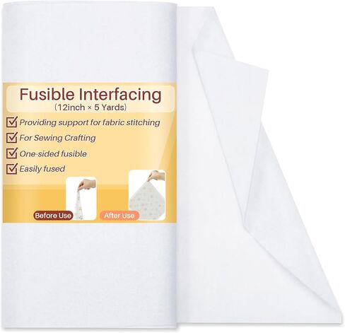 RAINFLOW Fusible Fleece Interfacing for Sewing - 12 Inches X 5 Yards Iron on Interfacing Light Weight White Polyester Single-Sided Fusible Fleece Fabric Interface for DIY Crafting Sewing Projects in Saudi Arabia