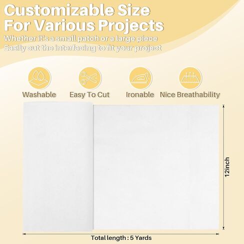 RAINFLOW Fusible Fleece Interfacing for Sewing - 12 Inches X 5 Yards Iron on Interfacing Light Weight White Polyester Single-Sided Fusible Fleece Fabric Interface for DIY Crafting Sewing Projects in Saudi Arabia