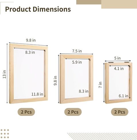 Homaisson 6 PCS Paper Making Kit - 3 أحجام من الشاشات صنع الورق إطارات صنع الورق الورق الخشبي صنع الفتحة مع شبكة من الحرف اليدوية ، مجموعة صنع الورق اليدوية in Saudi Arabia