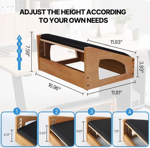 Ergonomic Foot Rest, 4 Adjustable Height Foot Stool,Footrest Under Desk， Soft Cushions,Foot Rest Office,Improving Posture, Promoting Blood Circulation（Natural） in Kuwait