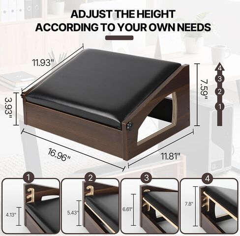 Ergonomic Foot Rest, 4 Adjustable Height Foot Stool,Footrest Under Desk， Soft Cushions,Foot Rest Office,Improving Posture, Promoting Blood Circulation（Natural） in Kuwait