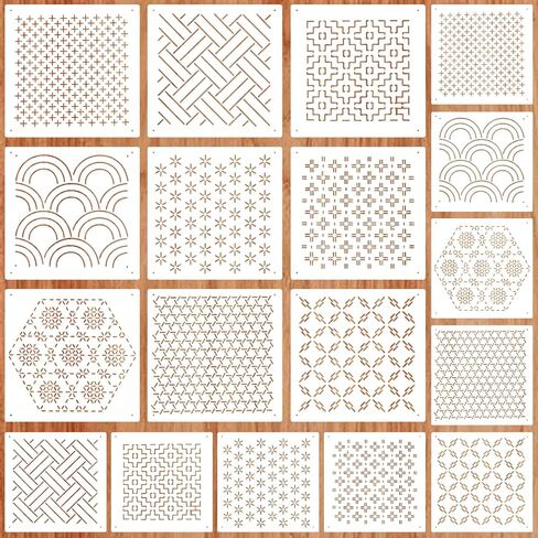 18Pcs Sashiko Stencil Geometric Sashiko Patterns Template 7.87 Inch Sashiko Template White Drawing Line Line Quilting Stencils for Sewing Hand Quilting Embroidery in Saudi Arabia