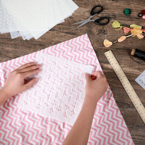 18Pcs Sashiko Stencil Geometric Sashiko Patterns Template 7.87 Inch Sashiko Template White Drawing Line Line Quilting Stencils for Sewing Hand Quilting Embroidery in Saudi Arabia