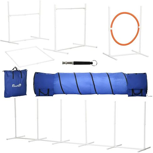 8 Piece Dog Training Equipment, Modern Dog Course Equipment with 9.8' Tunnel and Canine Whistle Portable Dog Motion Equipment with Pause Box and Carry Bag for Outdoor Dog Training in Saudi Arabia