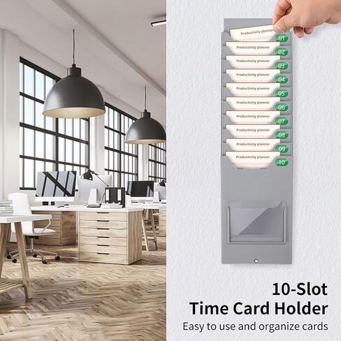 10-Slot Time Card Rack With Retractable Design, Attendance Card Wall Holder With Number Labels 01-10, Easy To Hang And Organize in Saudi Arabia