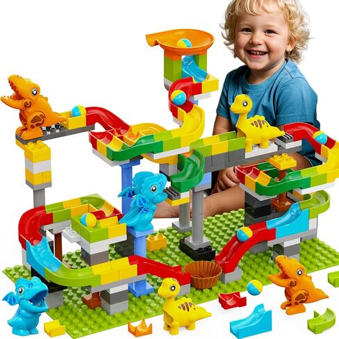 رن الرخام الديناصور رن اللبنات ، 148pcs متوافق مع Lego Duplo Marble يدير للأطفال 4-8 ، Montessori التعلم العلمي من ألعاب STEM ، ألعاب الديناصورات للأطفال 3-5 ، ألعاب صغيرة من العمر 3+ ، هدية ، هدية in Saudi Arabia