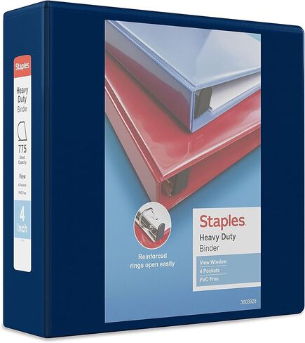 Staples Staples ثقيلة 4 بوصات 3 حلقات الموثق مع حلقات D وأربعة جيوب داخلية ، أزرق بحرية ، 2/حزمة (ST60406-CCVS) in Saudi Arabia