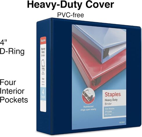 Staples Staples ثقيلة 4 بوصات 3 حلقات الموثق مع حلقات D وأربعة جيوب داخلية ، أزرق بحرية ، 2/حزمة (ST60406-CCVS) in Saudi Arabia