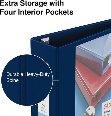 Staples Staples ثقيلة 4 بوصات 3 حلقات الموثق مع حلقات D وأربعة جيوب داخلية ، أزرق بحرية ، 2/حزمة (ST60406-CCVS) in Saudi Arabia