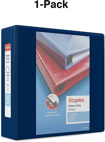 Staples Staples ثقيلة 4 بوصات 3 حلقات الموثق مع حلقات D وأربعة جيوب داخلية ، أزرق بحرية ، 2/حزمة (ST60406-CCVS) in Saudi Arabia