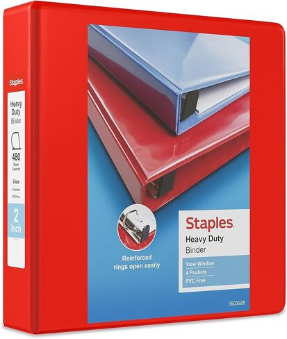 Staples Staples Huffice 2 بوصة عرض 3 حلقات مع حلقات D وأربعة جيوب داخلية ، حمراء ، 3/حزمة (ST56297-CCVS) in Saudi Arabia