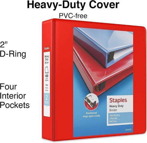 Staples Staples Huffice 2 بوصة عرض 3 حلقات مع حلقات D وأربعة جيوب داخلية ، حمراء ، 3/حزمة (ST56297-CCVS) in Saudi Arabia