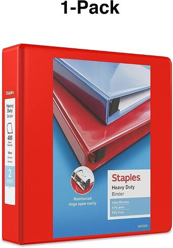 Staples Staples Huffice 2 بوصة عرض 3 حلقات مع حلقات D وأربعة جيوب داخلية ، حمراء ، 3/حزمة (ST56297-CCVS) in Saudi Arabia