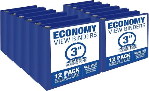 Samsill 3 Inch 3 Ring Binders, Made in USA, Economy Round Ring, Clear View Cover, 550 Sheet Capacity - for School, Home, Office - Blue, 12 Pack in Saudi Arabia