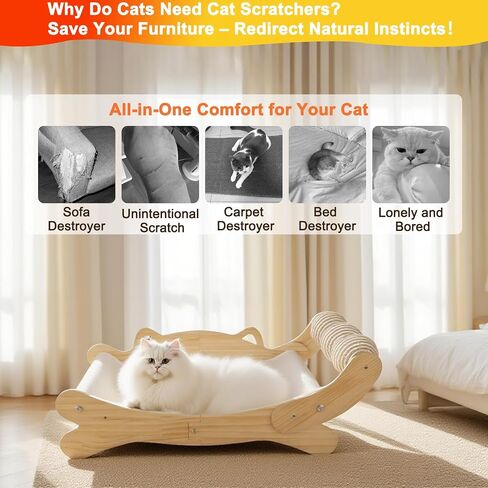 سرير خدش Cat للقطط الداخلية 3 في 1 صالة الخدش والراجة مع جثم خشبي ، قاعدة غير مستقرة للقطط الصغيرة/المتوسطة/الكبيرة ، وأثاث خدش دائم وأثاث القطط (تجميع سهل) in Saudi Arabia