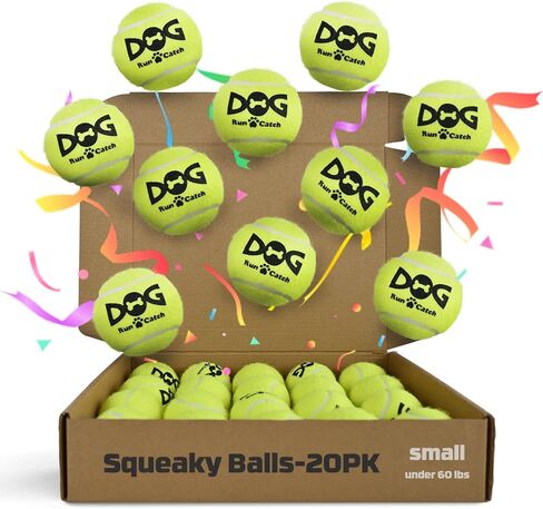 Small Tennis Balls for Dogs - 20 Pack Squeaky Dog Balls Toys with Mesh Bag, SGS Certified, Durable Non-Toxic, Built in Squeaker, Small Breeds in Kuwait