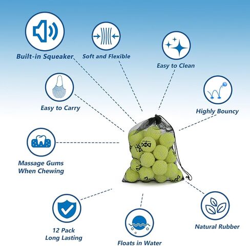 Small Tennis Balls for Dogs - 20 Pack Squeaky Dog Balls Toys with Mesh Bag, SGS Certified, Durable Non-Toxic, Built in Squeaker, Small Breeds in Kuwait