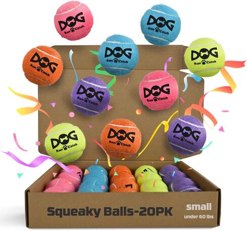 Small Tennis Balls for Dogs - 20 Pack Squeaky Dog Balls Toys with Mesh Bag, SGS Certified, Durable Non-Toxic, Built in Squeaker, Small Breeds in Kuwait