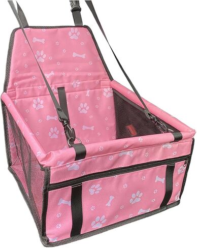 Pet Car Seat, Breathable & Waterproof Oxford Dog Car Booster Seats with Seat Belt and Mesh Window, Portable Foldable Travel Look Out Bag for Small Medium Dogs & Cats (Black, 1PC) in Saudi Arabia