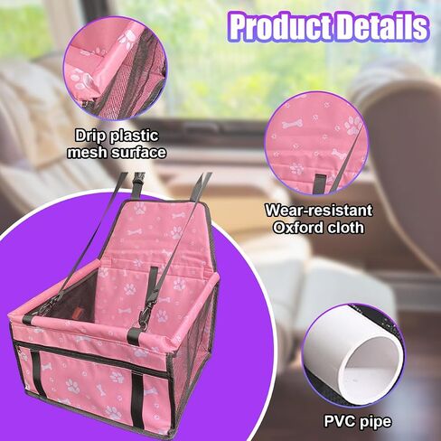 Pet Car Seat, Breathable & Waterproof Oxford Dog Car Booster Seats with Seat Belt and Mesh Window, Portable Foldable Travel Look Out Bag for Small Medium Dogs & Cats (Black, 1PC) in Saudi Arabia