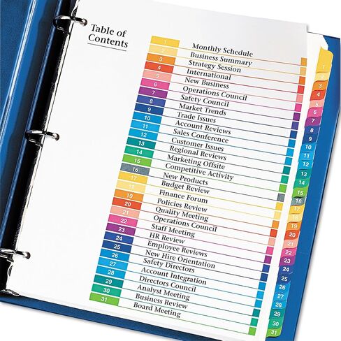 Customizable TOC Ready Index Multicolor Tab Dividers, 31-Tab, 1 to 31, 11 x 8.5, White, Traditional Color Tabs, 1 Set in Saudi Arabia