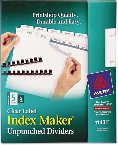 Avery 11431 Index Maker, Laser, Unpunched, 5-Tab,5-Set/PK,11-Inch x8-1/2-Inch,WE in Saudi Arabia
