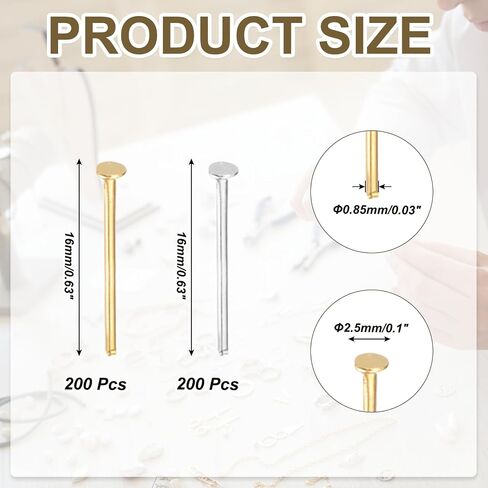 PATIKIL 2 Inch Flat Head Pins, Jewelry Making Headpins Straight Pins Findings Bendable for DIY Craft Bracelet Necklace Earring Pendant Making Supplies-400Pcs(Silver Gold) in Saudi Arabia