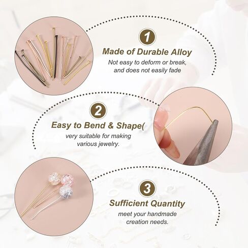PATIKIL 2 Inch Flat Head Pins, Jewelry Making Headpins Straight Pins Findings Bendable for DIY Craft Bracelet Necklace Earring Pendant Making Supplies-400Pcs(Silver Gold) in Saudi Arabia